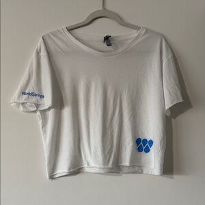 Next Level Apparel White Crop Top with Blue Details